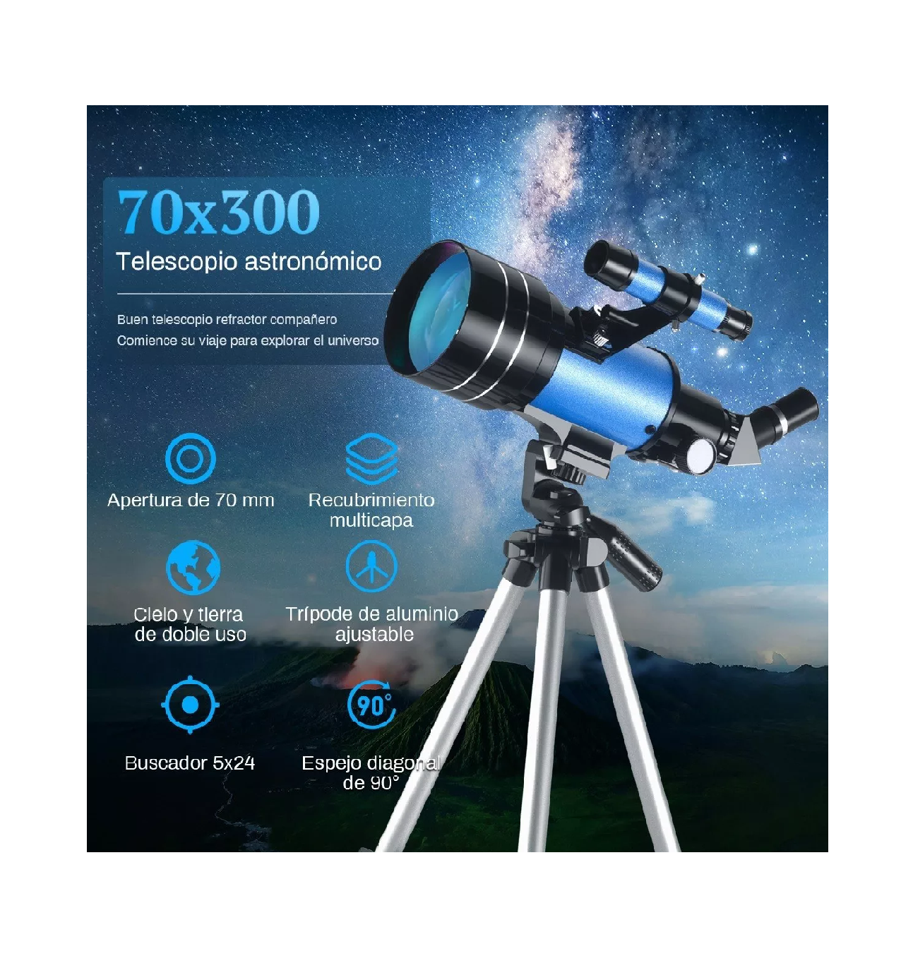 Foto 3 pulgar | Telescopio Astronómico BELUG Profesional  Monocular 150x Azul