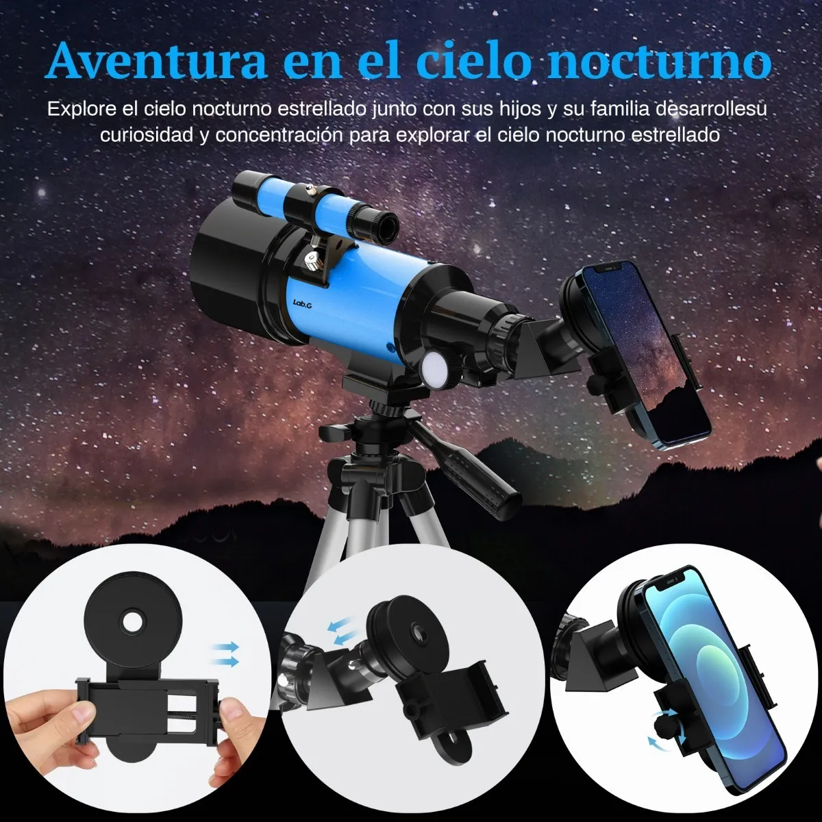 Foto 3 pulgar | Telescopio Astronómico Profesional 70/300mm Monocular 150x Lab.g Azul