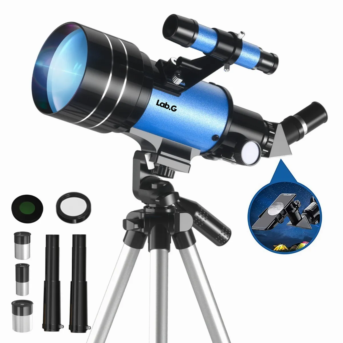 Foto 5 pulgar | Telescopio Astronómico Profesional 70/300mm Monocular 150x Lab.g Azul
