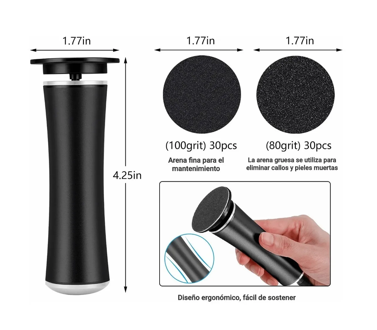 Foto 4 pulgar | Removedor de Callos Profesional Eléctrico Exfoliante de Pies color Negro