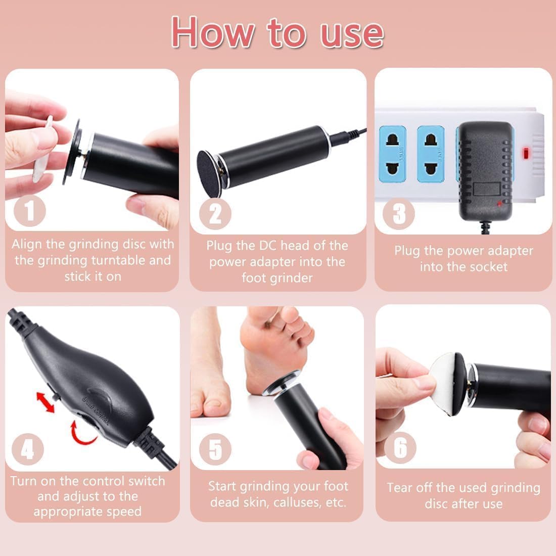 Foto 5 pulgar | Eliminador Eléctrico De Callos De Pies Con 60 Discos De Lijado Para Hombres Y Mujeres - Venta Internacional.