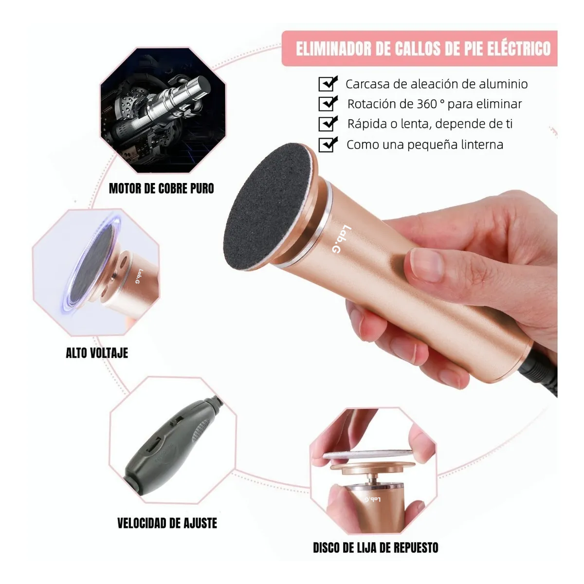 Foto 4 pulgar | Lima Eléctrica Pies, Removedor De Callo Profesional Exfoliado Lab.g Rosa