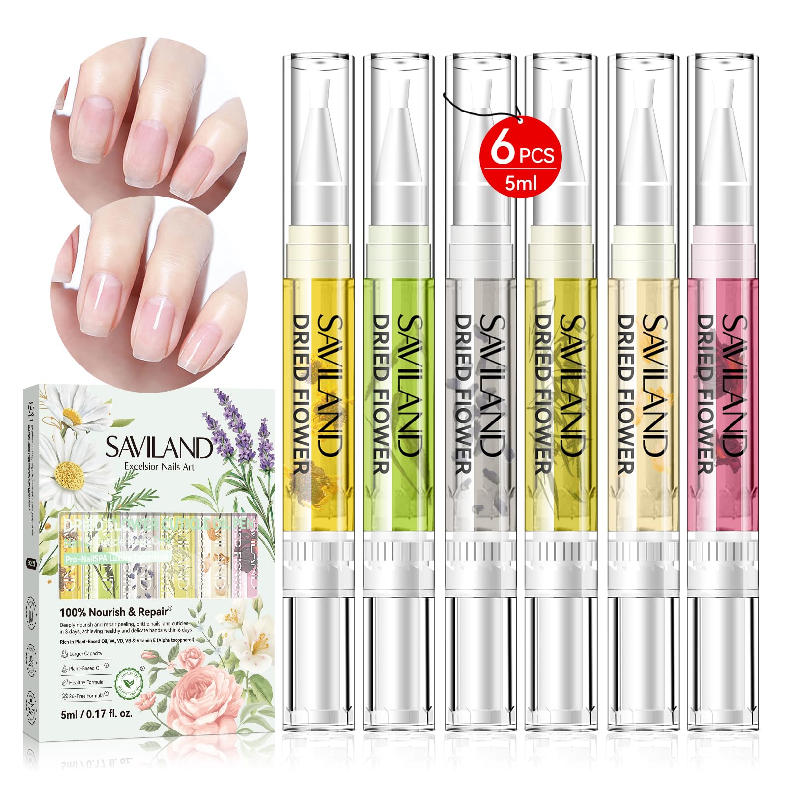 Foto 2 pulgar | Lápiz De Aceite Para Cutículas Saviland Floral, 5 Ml, Para Crecimiento De Uñas Con Flores, 6 Unidades - Venta Int