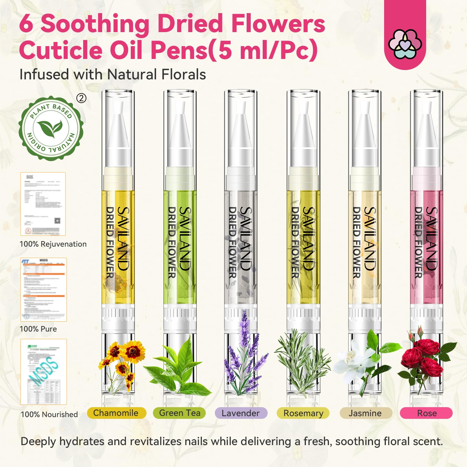 Foto 3 pulgar | Lápiz De Aceite Para Cutículas Saviland Floral, 5 Ml, Para Crecimiento De Uñas Con Flores, 6 Unidades - Venta Int