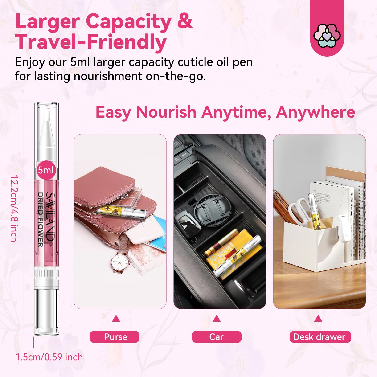 Foto 7 | Lápiz De Aceite Para Cutículas Saviland Floral, 5 Ml, Para Crecimiento De Uñas Con Flores, 6 Unidades - Venta Int