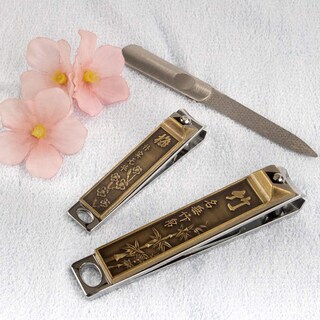 Foto 2 | Juego De Cortaúñas De Bambú Y Latón Con Detalles De Flores De Ciruelo - Venta Internacional.