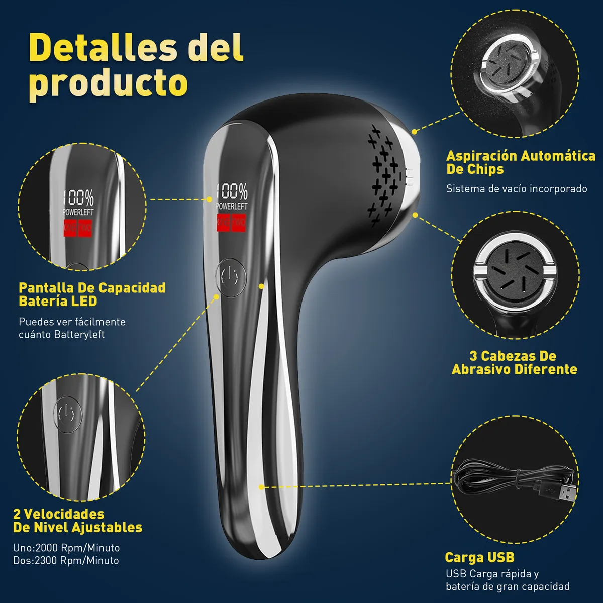 Foto 5 pulgar | Removedor De Callos Belug  Eléctrico Lima De Pies Kit Pedicure Negro