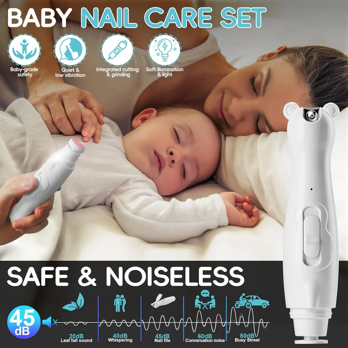 Foto 5 pulgar | ''kit Limador Uñas Cortaúñas Para Bebe Eléctrico  Lab.g Luz Led Blanco ''