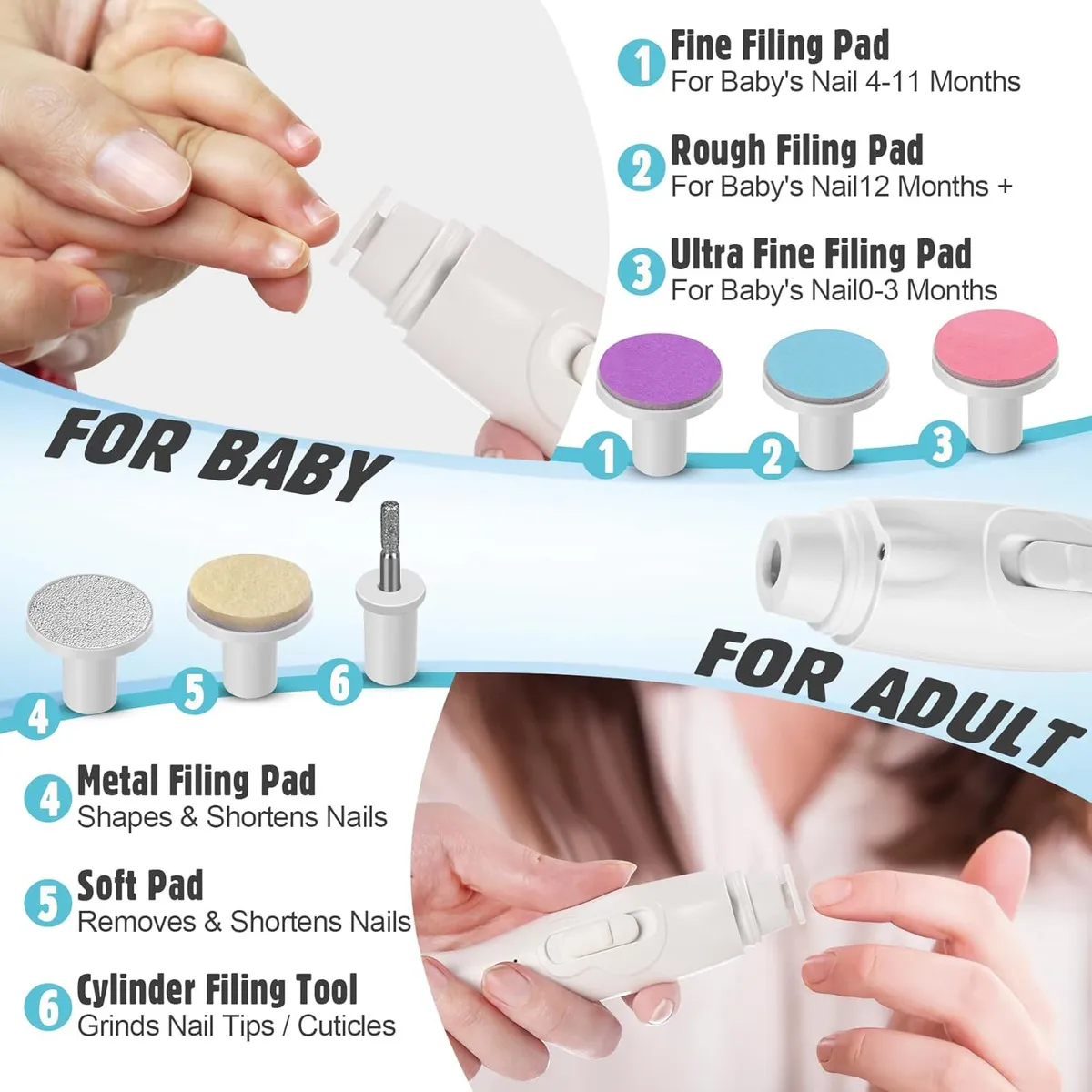 Foto 6 pulgar | ''kit Limador Uñas Cortaúñas Para Bebe Eléctrico  Lab.g Luz Led Blanco ''