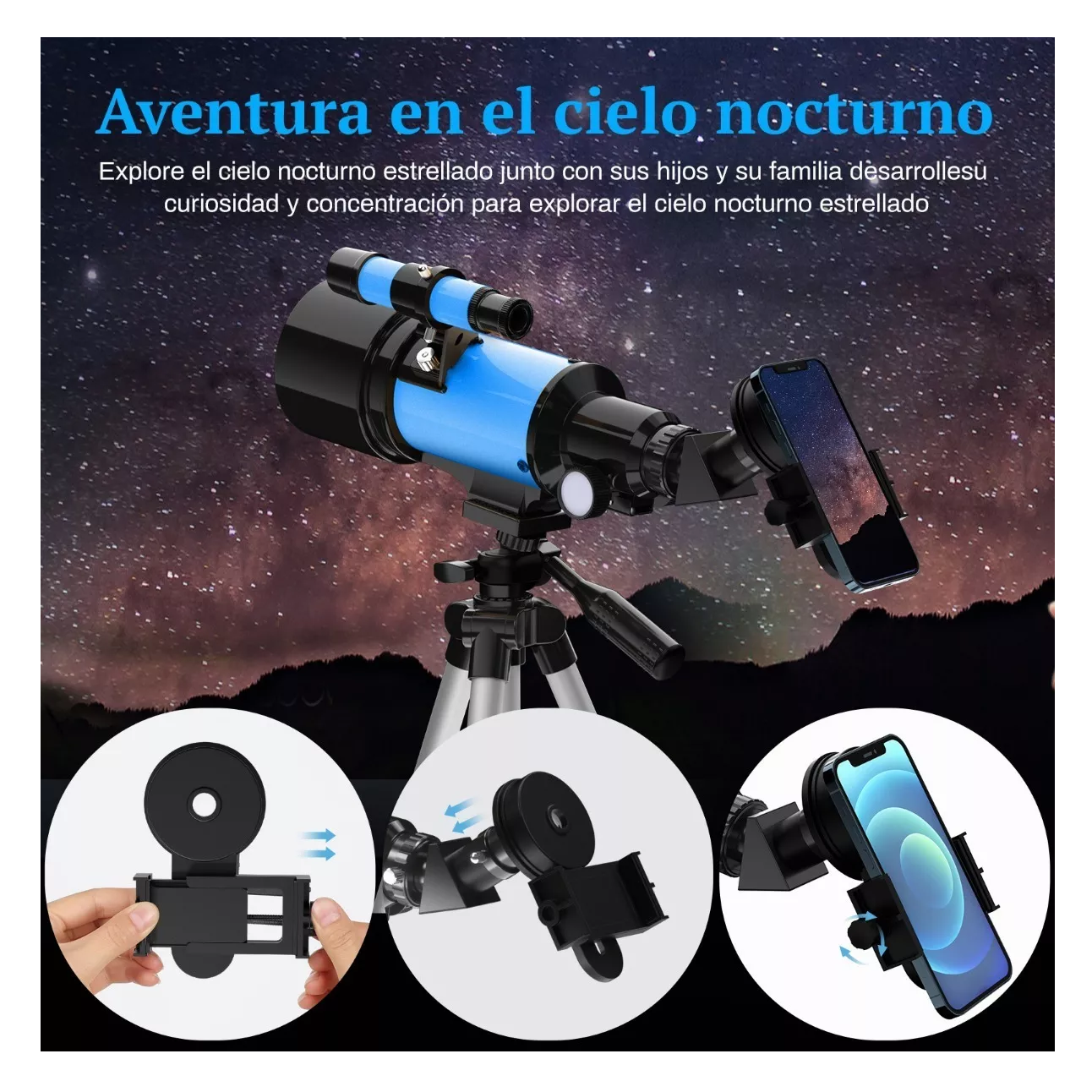 Foto 4 pulgar | Telescopio Astronómico Profesional Belug 70/300 mm Monocular 150x Azul