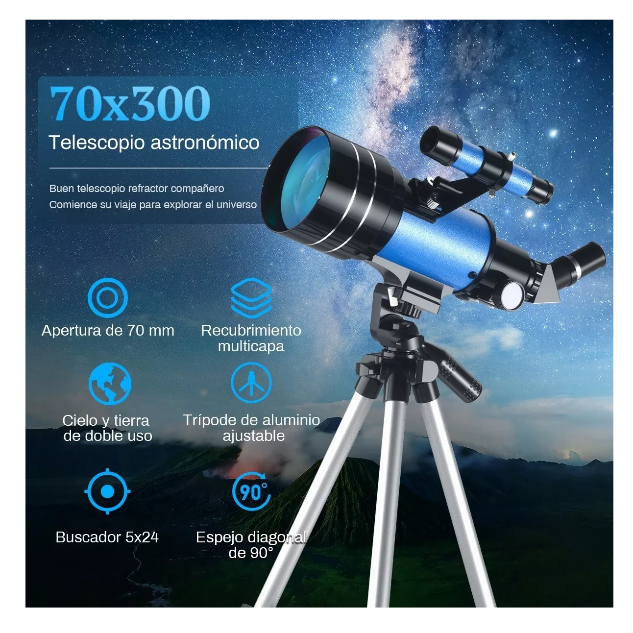 Foto 5 | Telescopio Astronómico Profesional Belug 70/300 mm Monocular 150x Azul