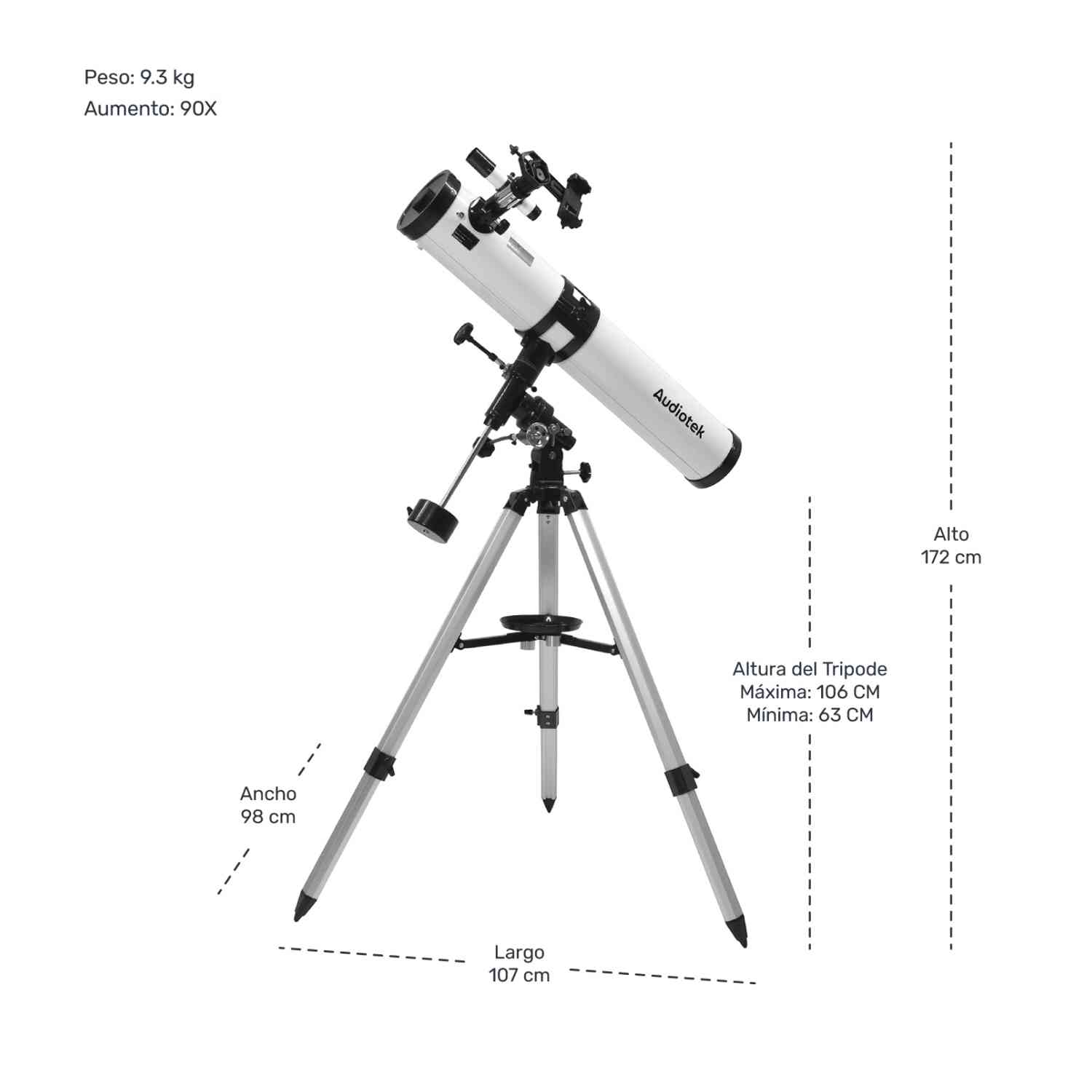 Foto 7 pulgar | Telescopio Audiotek color Blanco Astronomico Profesional Reflector 900MM 225X