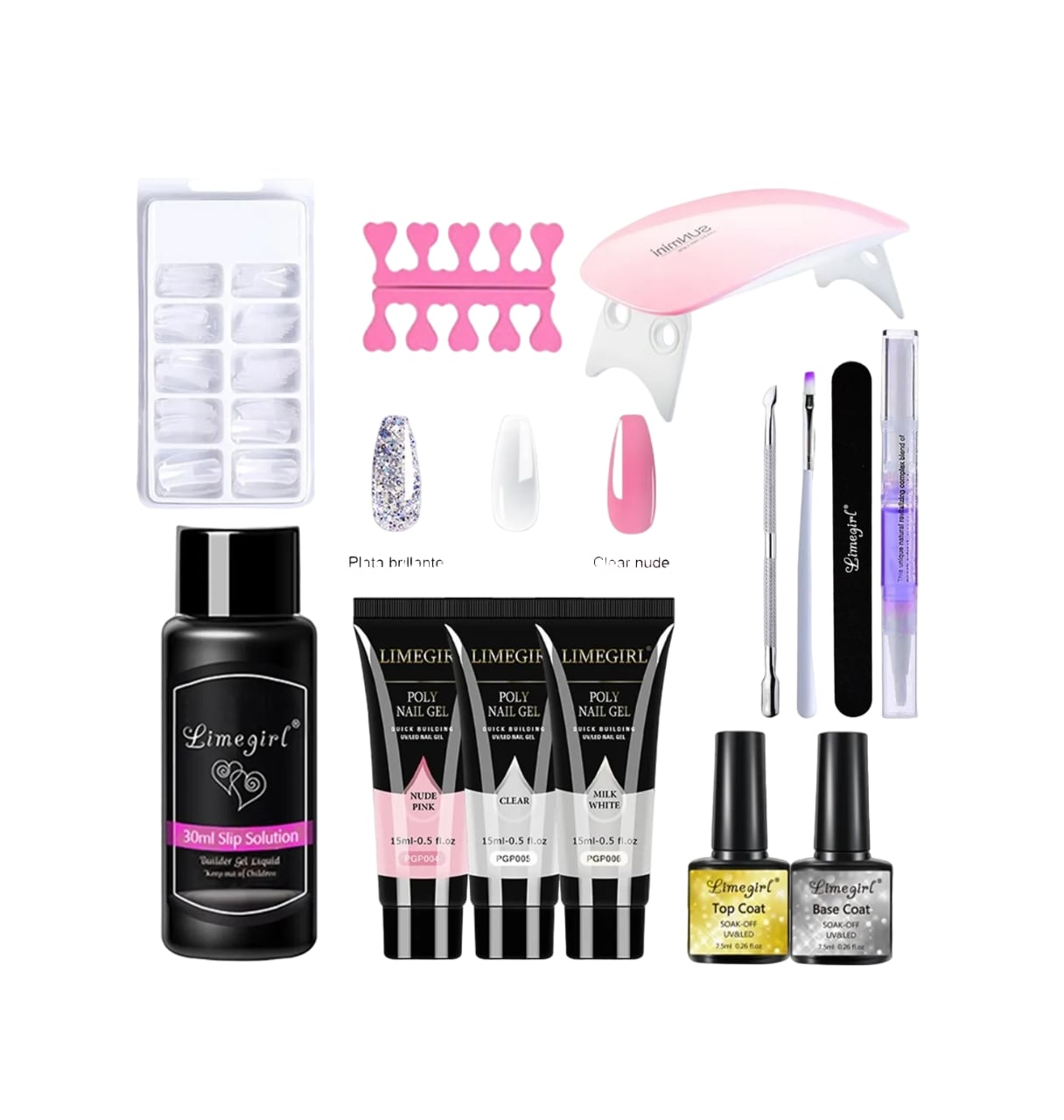 Kit Uñas Polygel + Tips y Lampara Led Limegirl Geles 02 $759