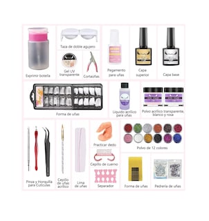 Foto 2 | Kit Profesional de Uñas Acrílicas 25 Unidades 12 Colores