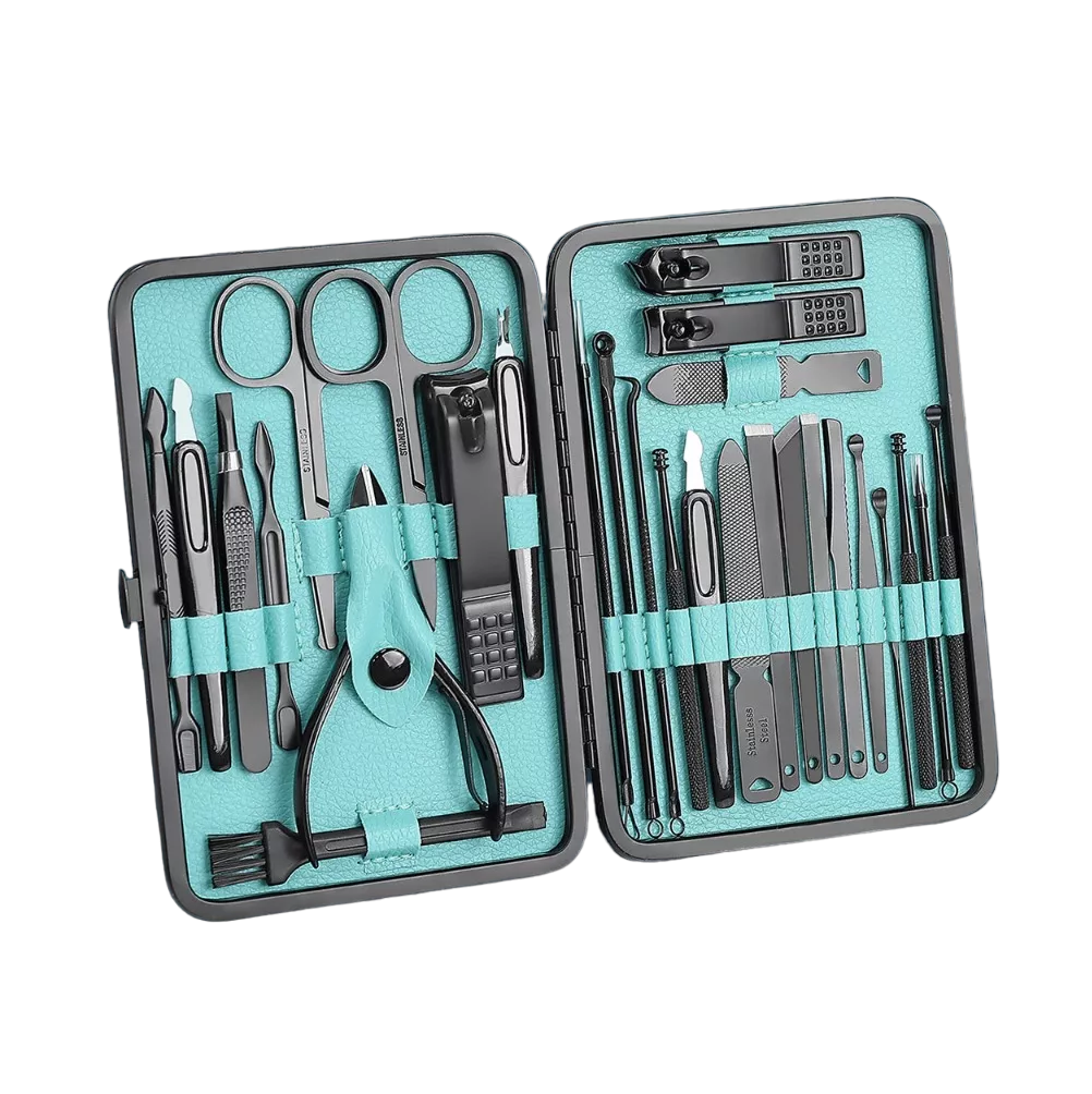 Set Manicura Multifuncional 28 Pcs Estuche Verde/negro