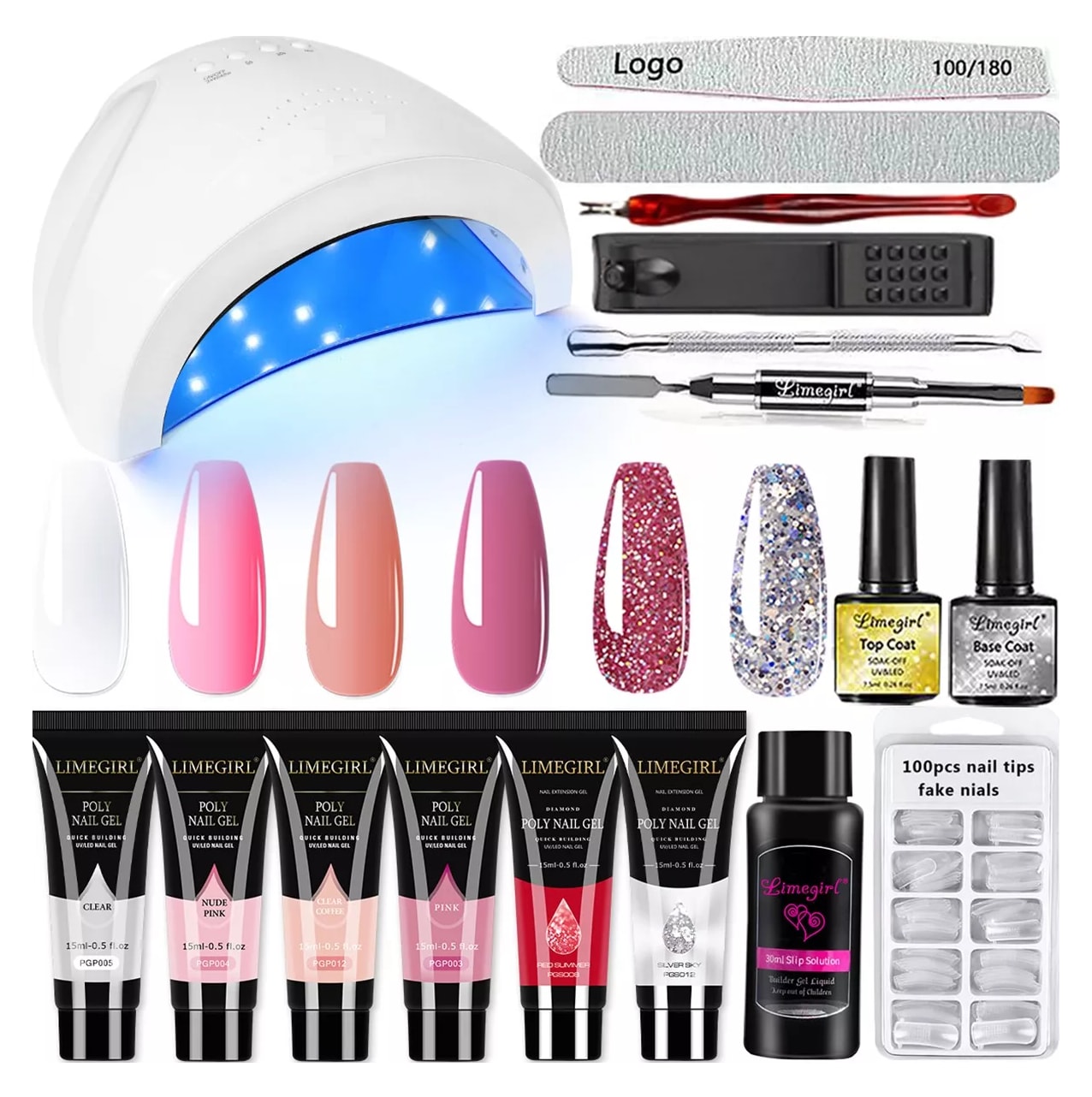 Kit Para Uñas Polygel Con Lámpara Led Tonos Glitter $1,169