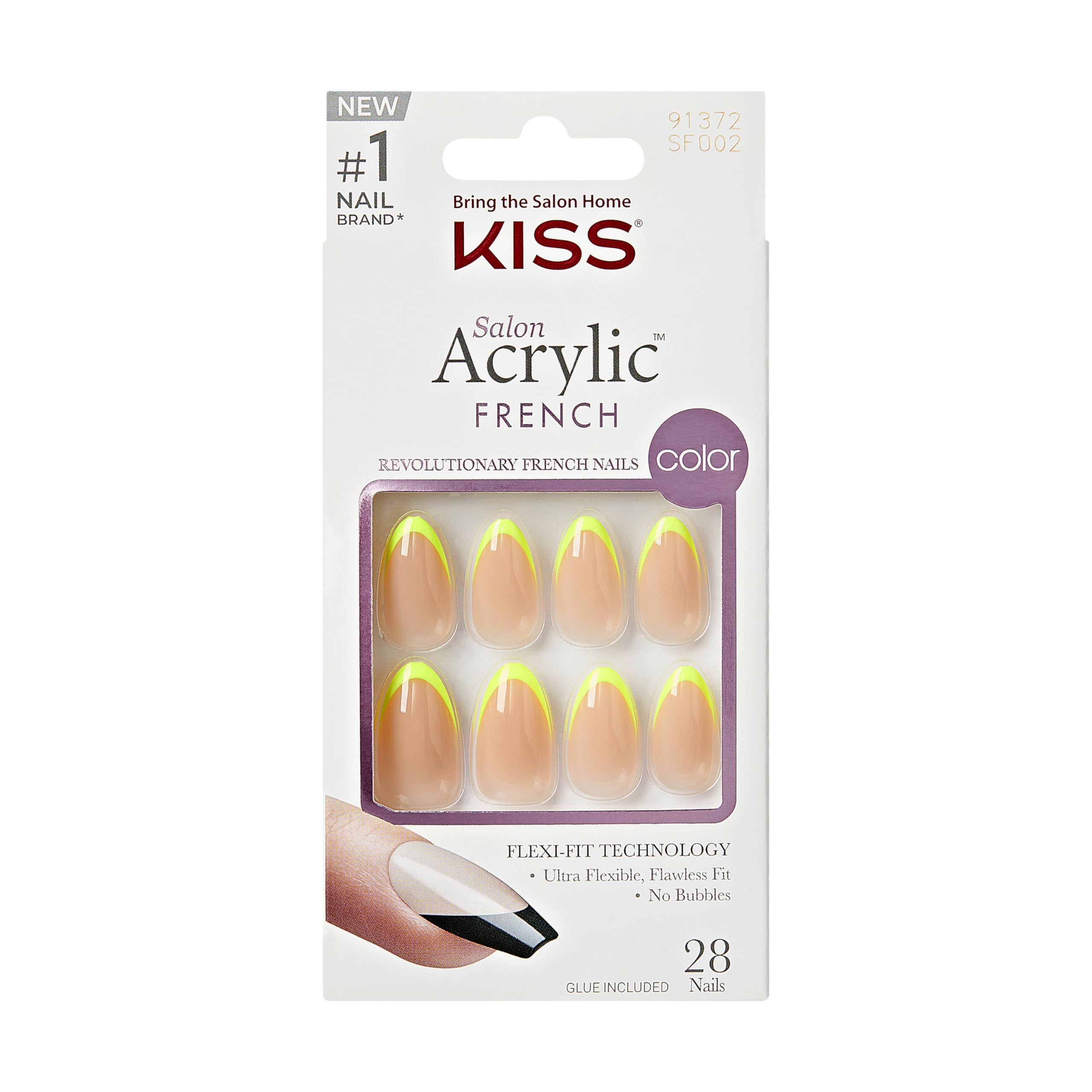 Foto 1 | Press-on Nails Kiss Salon, Acrílico Francés «hype», Amarillo Neón - Venta Internacional.