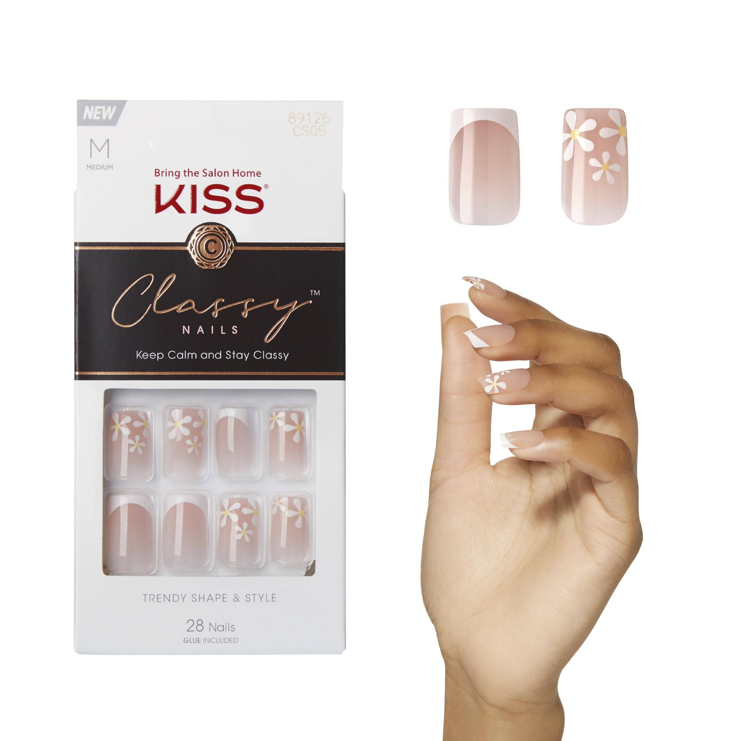 Press On Nails Kiss Classy «stay Charmed», Cuadrado Mediano, Blanco - Venta Internacional.