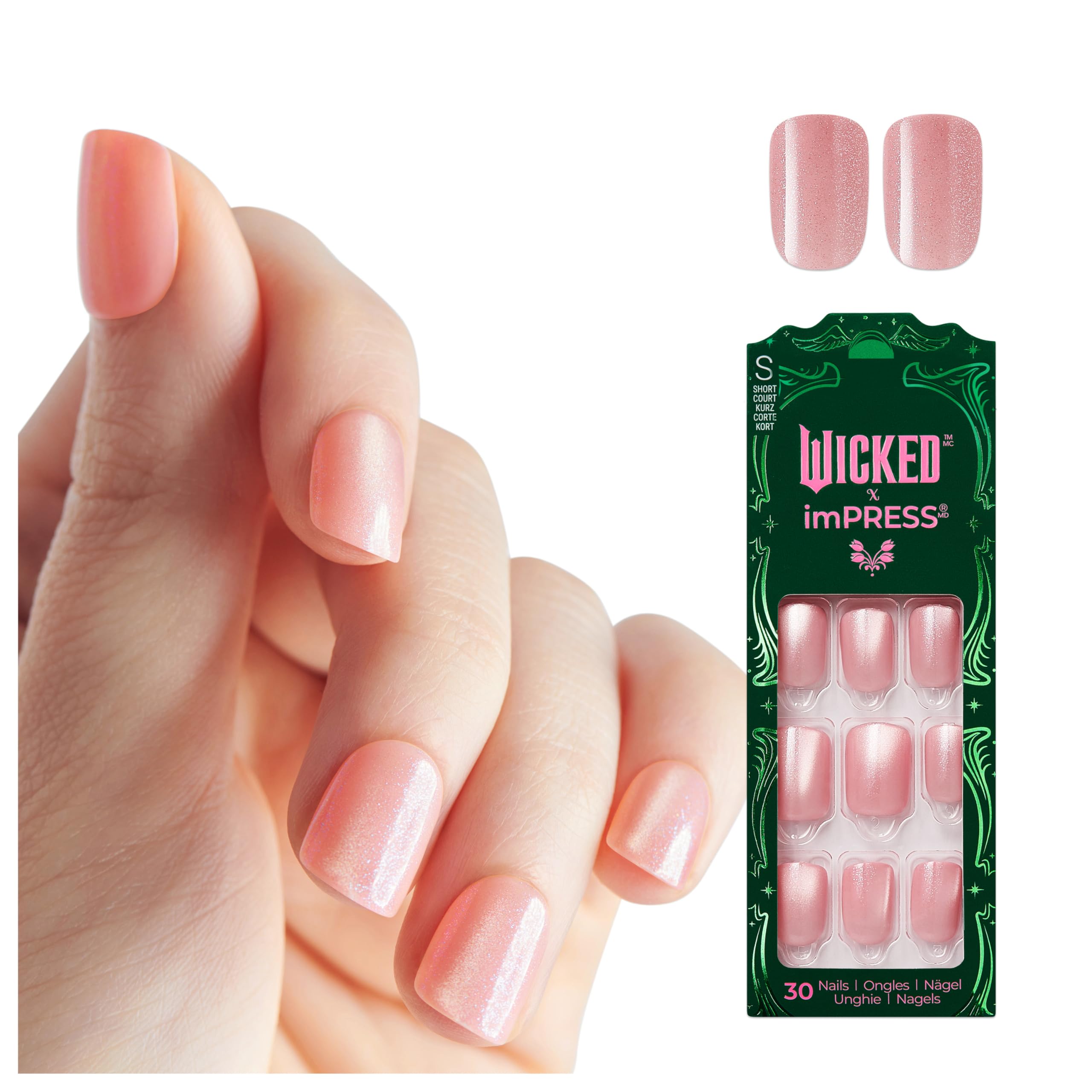 Foto 2 pulgar | Press On Nails Impress Wicked X Glinda-fied Short Squoval Rosa - Venta Internacional.