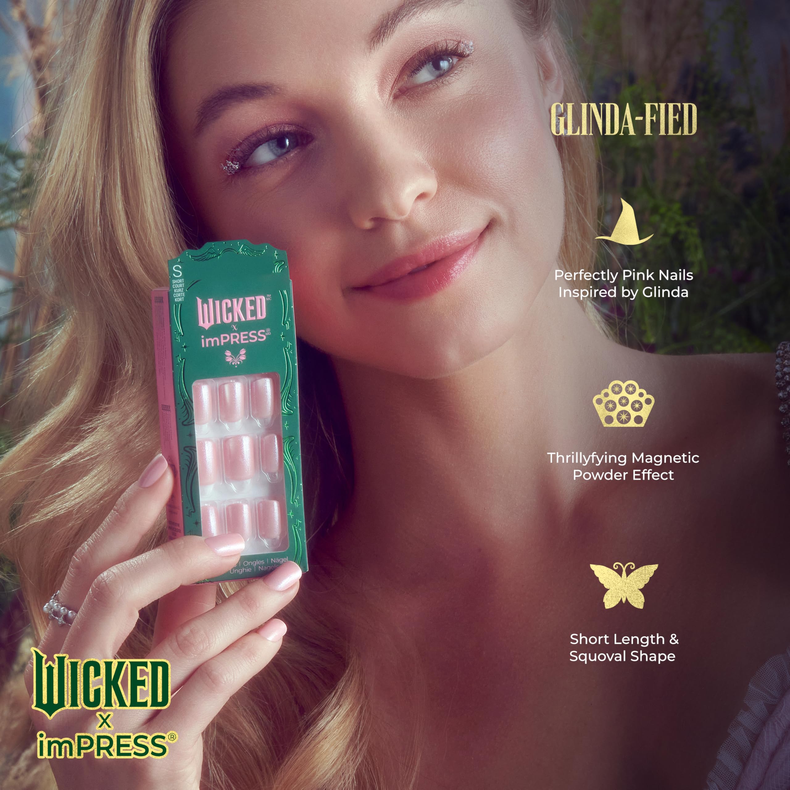 Foto 4 pulgar | Press On Nails Impress Wicked X Glinda-fied Short Squoval Rosa - Venta Internacional.