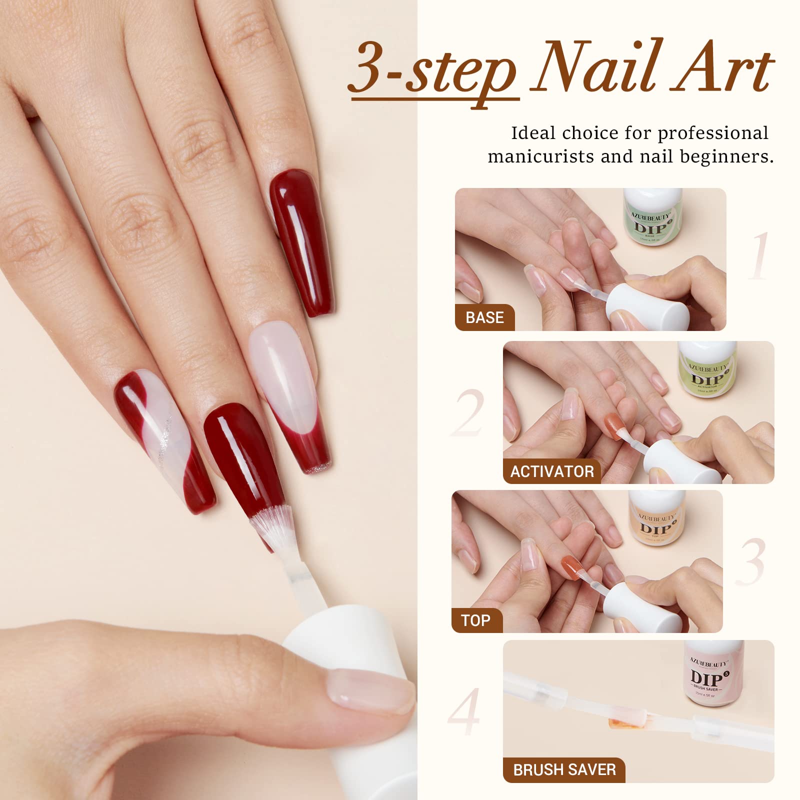 Foto 4 | Set Líquido En Polvo Para Inmersión Azurebeauty De 15 Ml/0.5 Oz Con Base Y Capa Superior - Venta Internacional.