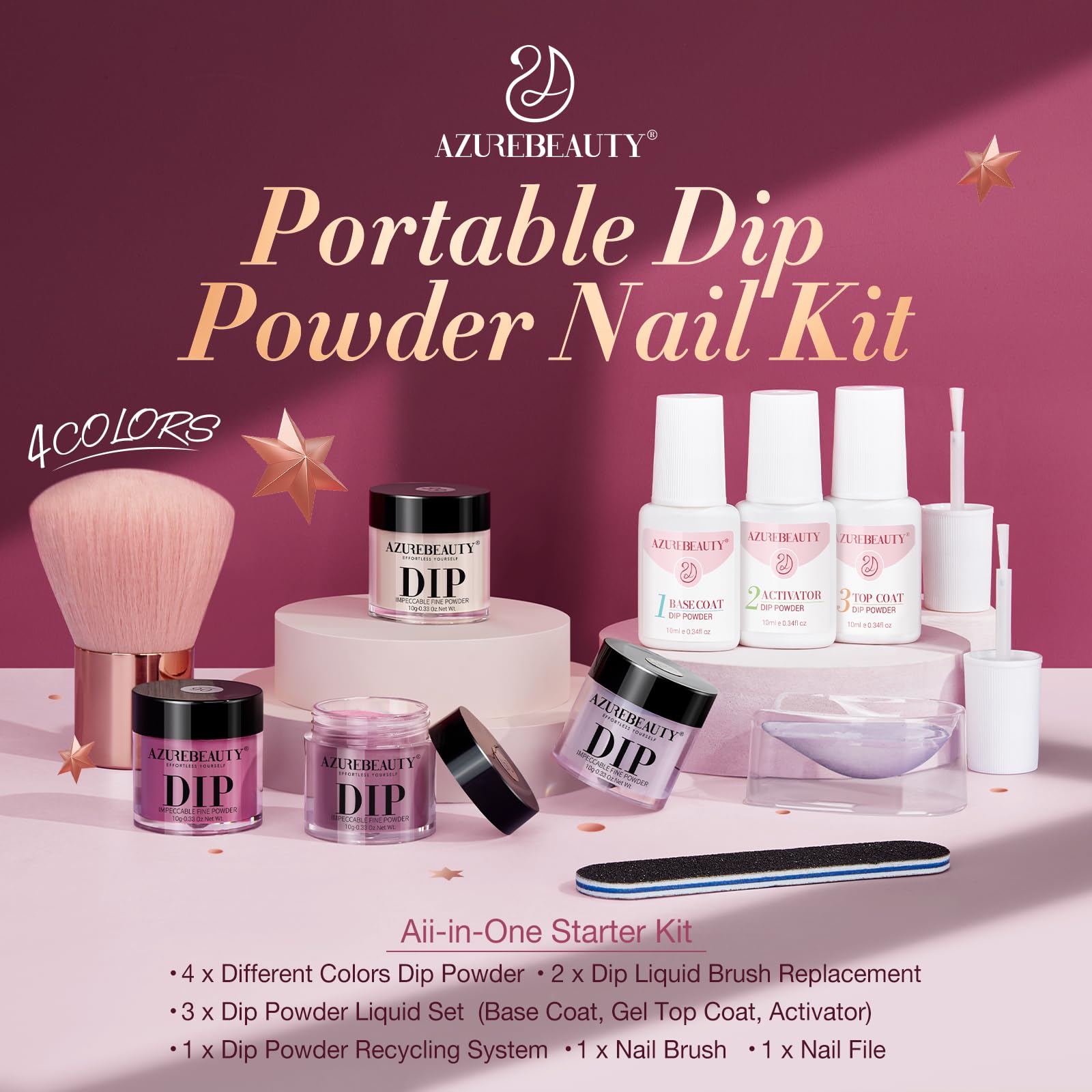 Foto 7 pulgar | Kit de Polvo para Uñas Inmersión Azurebeauty 4 Colores y Herramientas - Venta Internacional