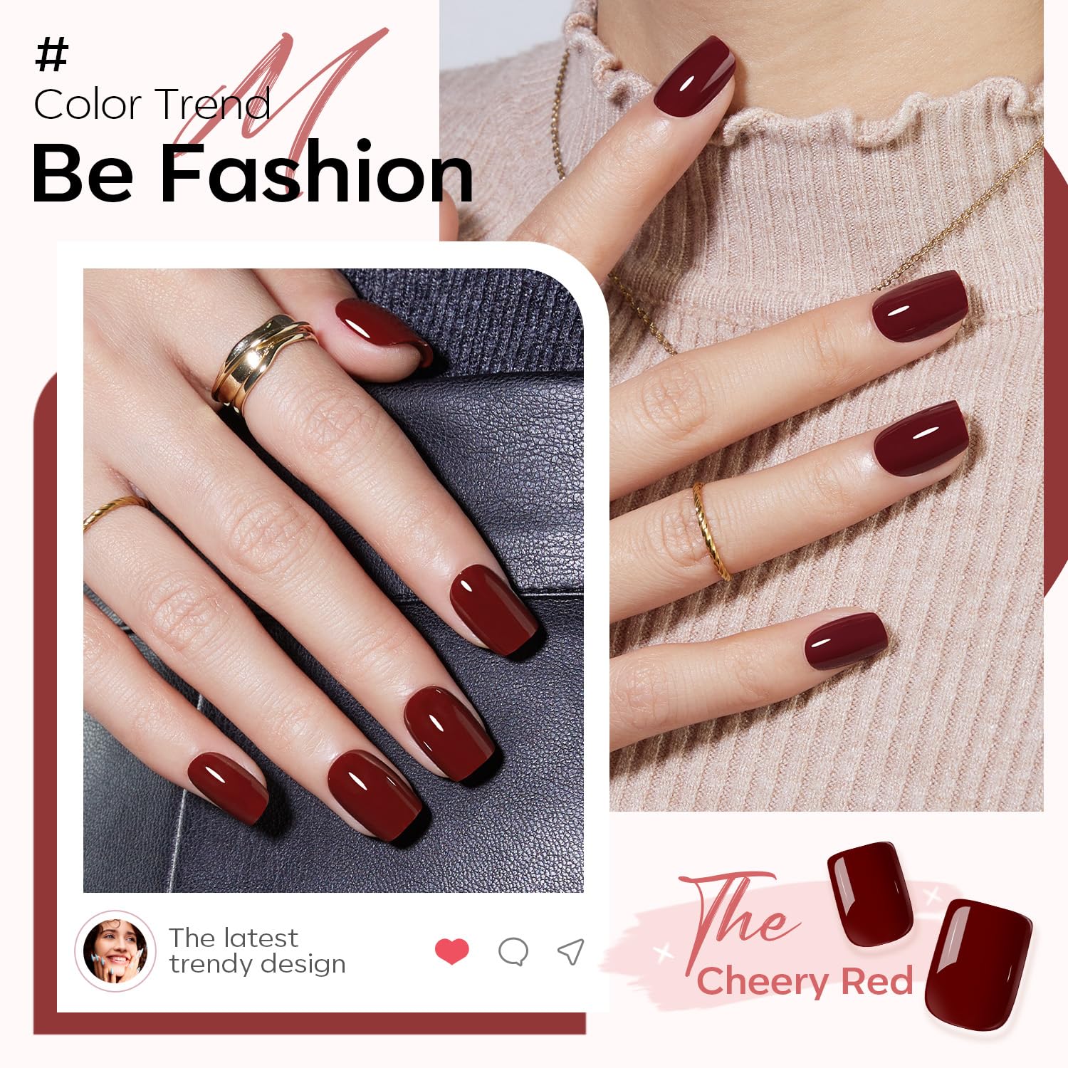 Foto 3 | Press On Nails Modelones Red Short Square 32 Piezas Reutilizables - Venta Internacional.