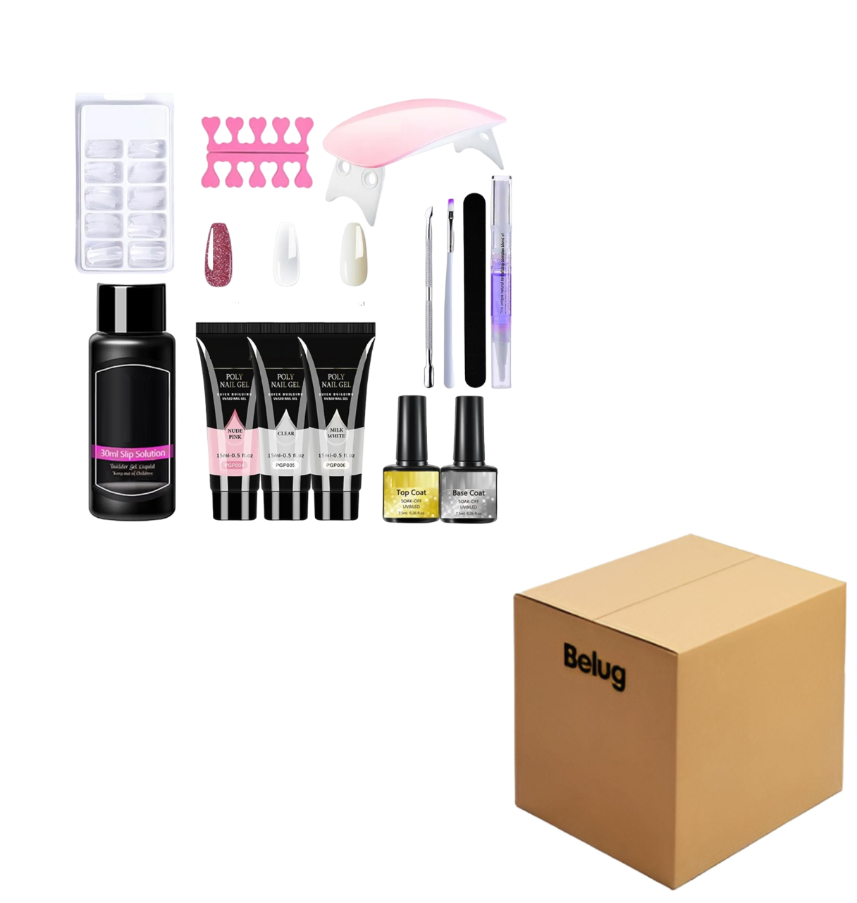 Kit Uñas Polygel, Tips Y Lampara Led Geles 01 Belug Multicolor
