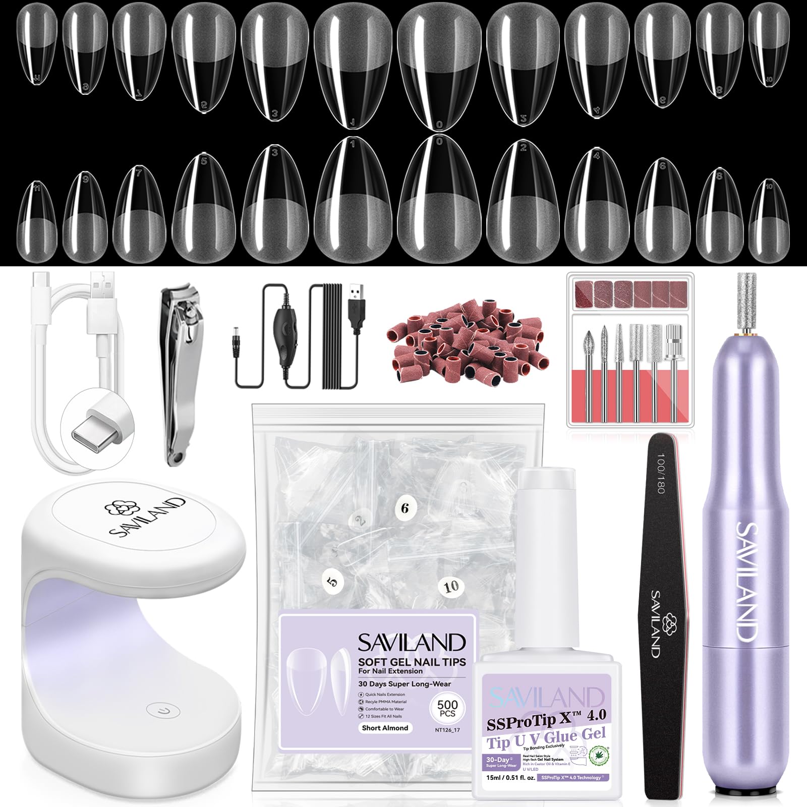 Foto 2 pulgar | Kit De Uñas De Gel Saviland Pro Con Taladro, 500 Puntas De Uñas, Lámpara Uv - Venta Internacional.