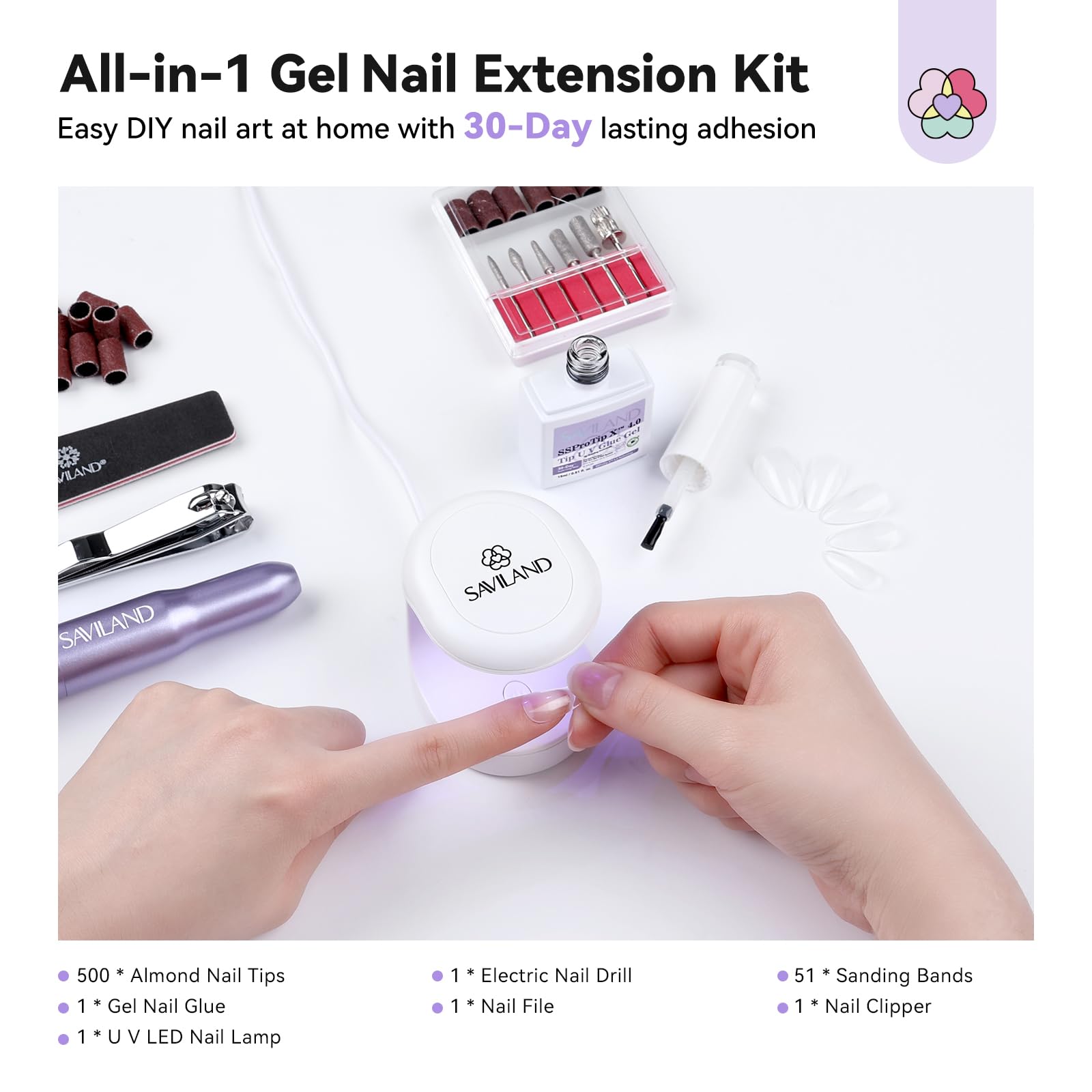 Foto 3 | Kit De Uñas De Gel Saviland Pro Con Taladro, 500 Puntas De Uñas, Lámpara Uv - Venta Internacional.