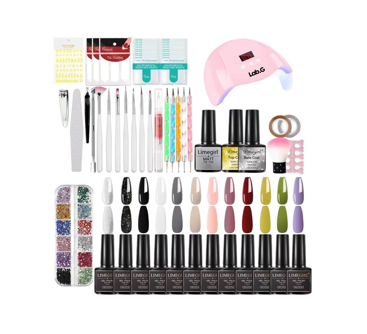 Kit Lampara Uña Uv Gel Lab.g 54w 12 Esmaltes Multicolor