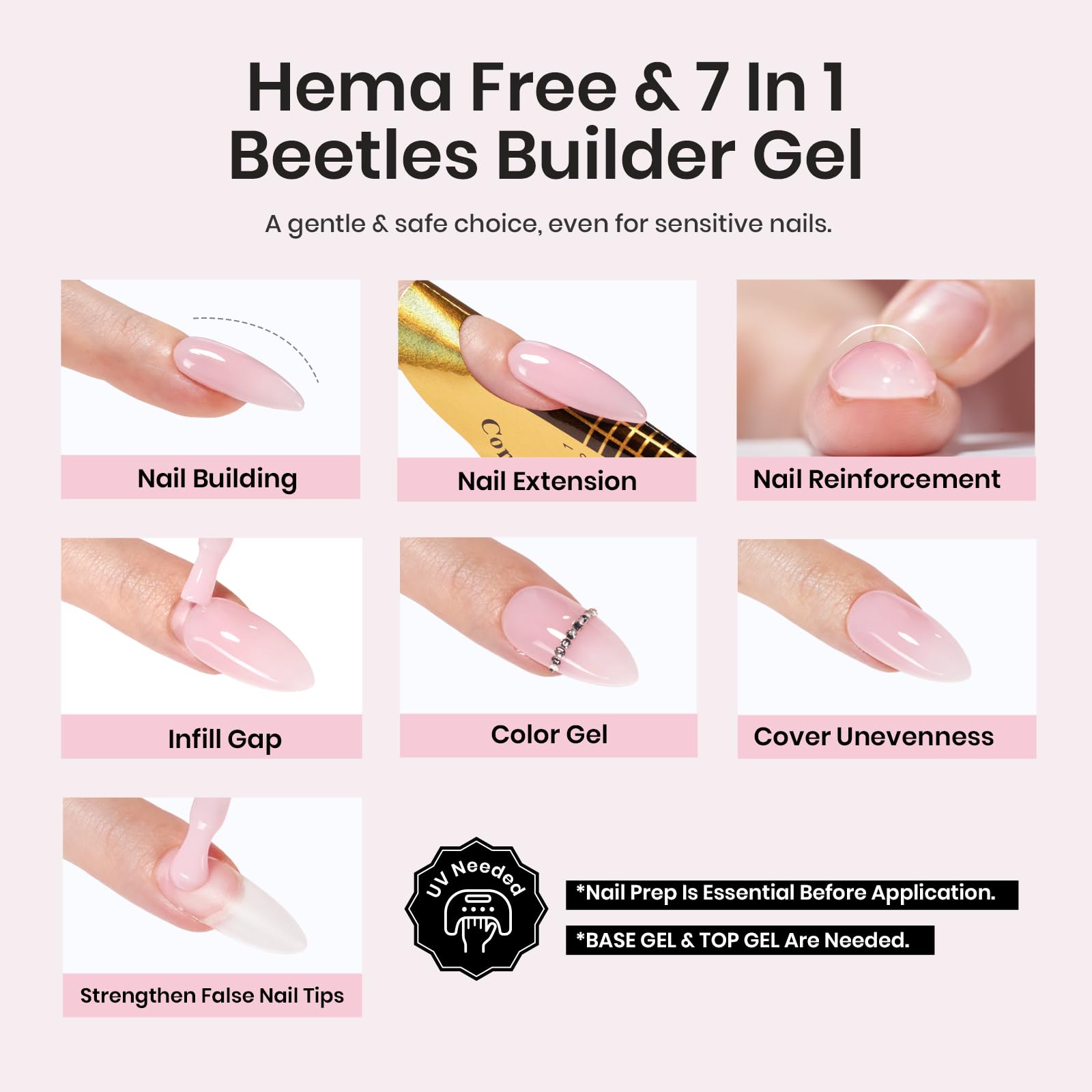 Foto 2 | Kit De Uñas Builder Gel Beetles Hema Free 7 En 1 Con Capa Base Superior - Venta Internacional.