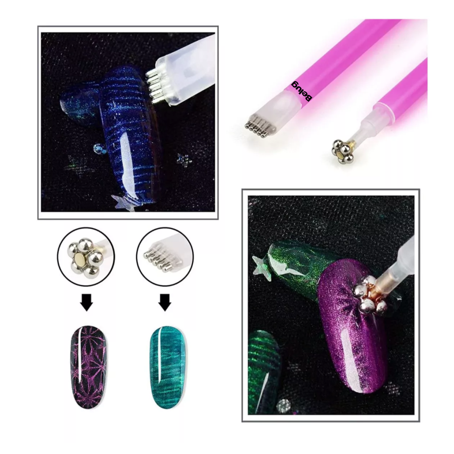 Foto 4 | 8pcs Imán Ojo De Gato De Uñas Art Set Manicura Pedicure Gel, Belug Multicolor