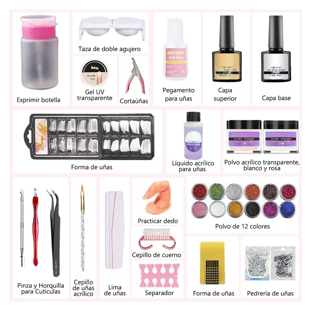 Foto 3 pulgar | Kit Profesional De Uñas Acrílicas, 25 Unidades, 12 Colores Belug