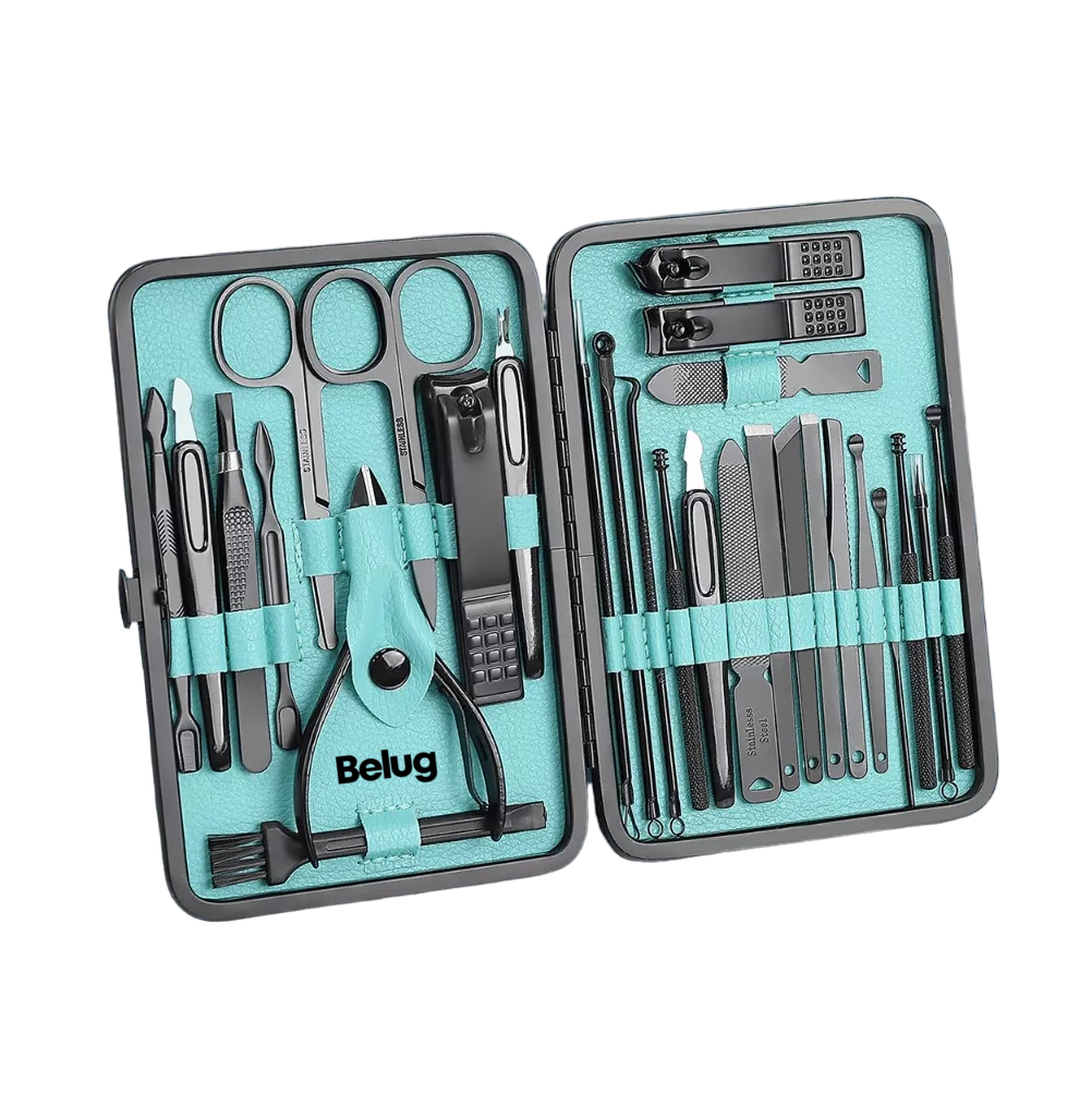 Set Manicura Multifuncional 28 Pcs, Belug Estuche Verde/negro