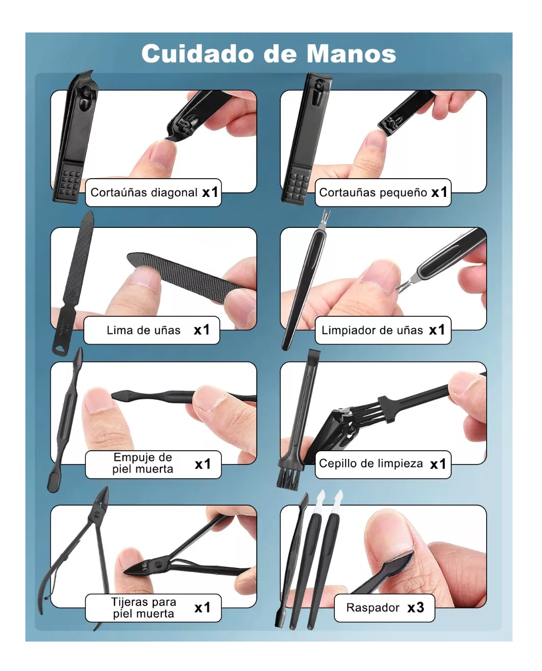 Foto 5 pulgar | Set Manicura Multifuncional 28 Pcs, Belug Estuche Verde/negro