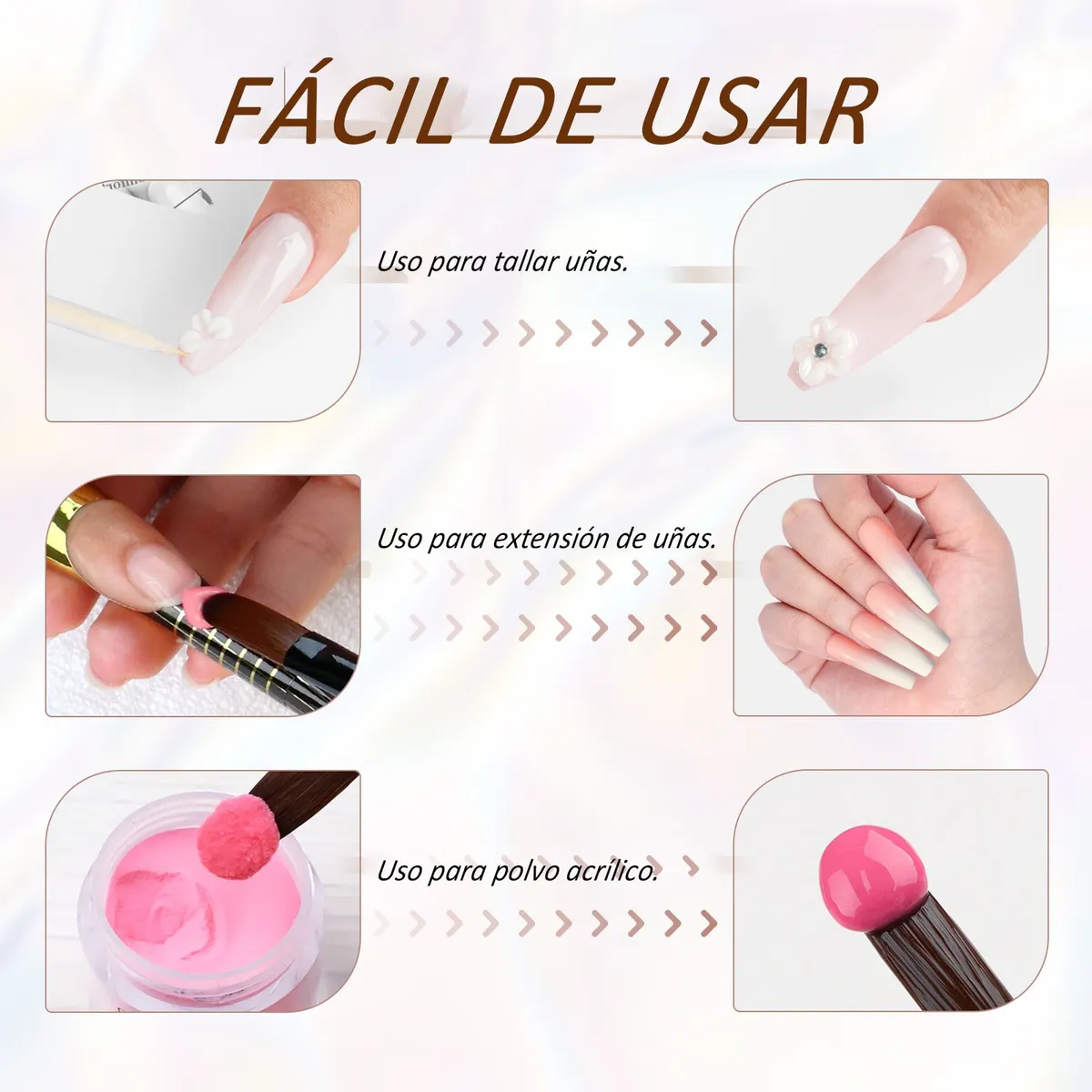 Foto 4 pulgar | Pinceles De Uñas Acrílico Lab.G 81014 Y 3d 3 Pzs, Color Negro Con Blanco