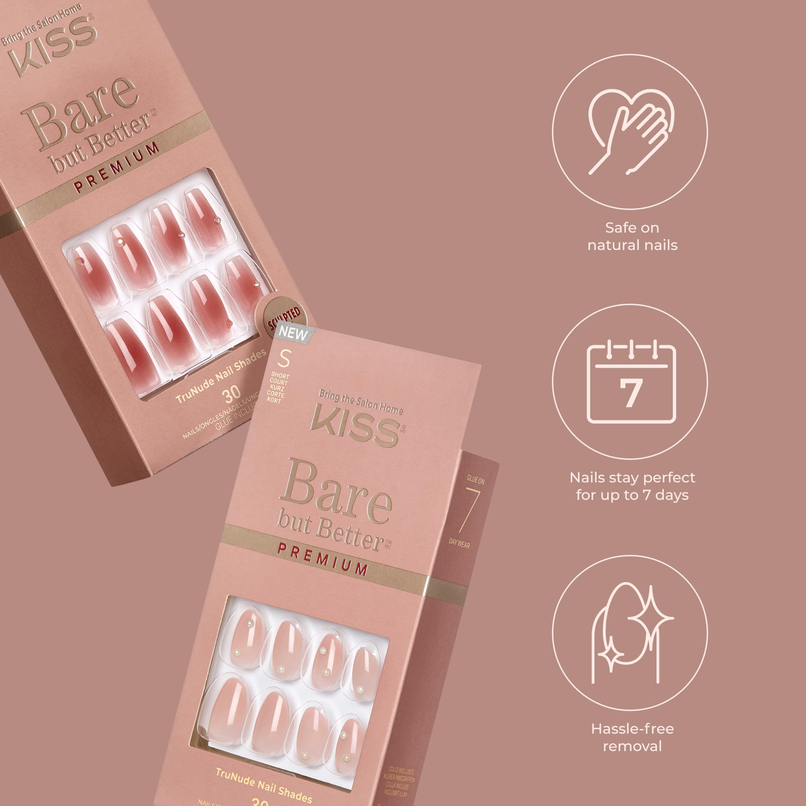 Foto 4 pulgar | Press-on Nails Kiss Bare But Better «shine», Ataúd Rosa Oscuro - Venta Internacional.