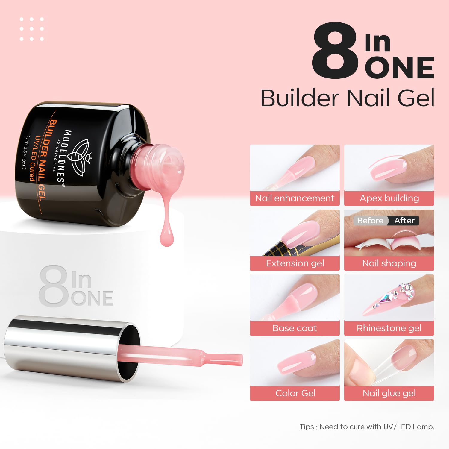 Foto 3 pulgar | Base De Goma Rosa Rubor Rosa Gel Builder Nail Modelones 8 En 1 - Venta Internacional.