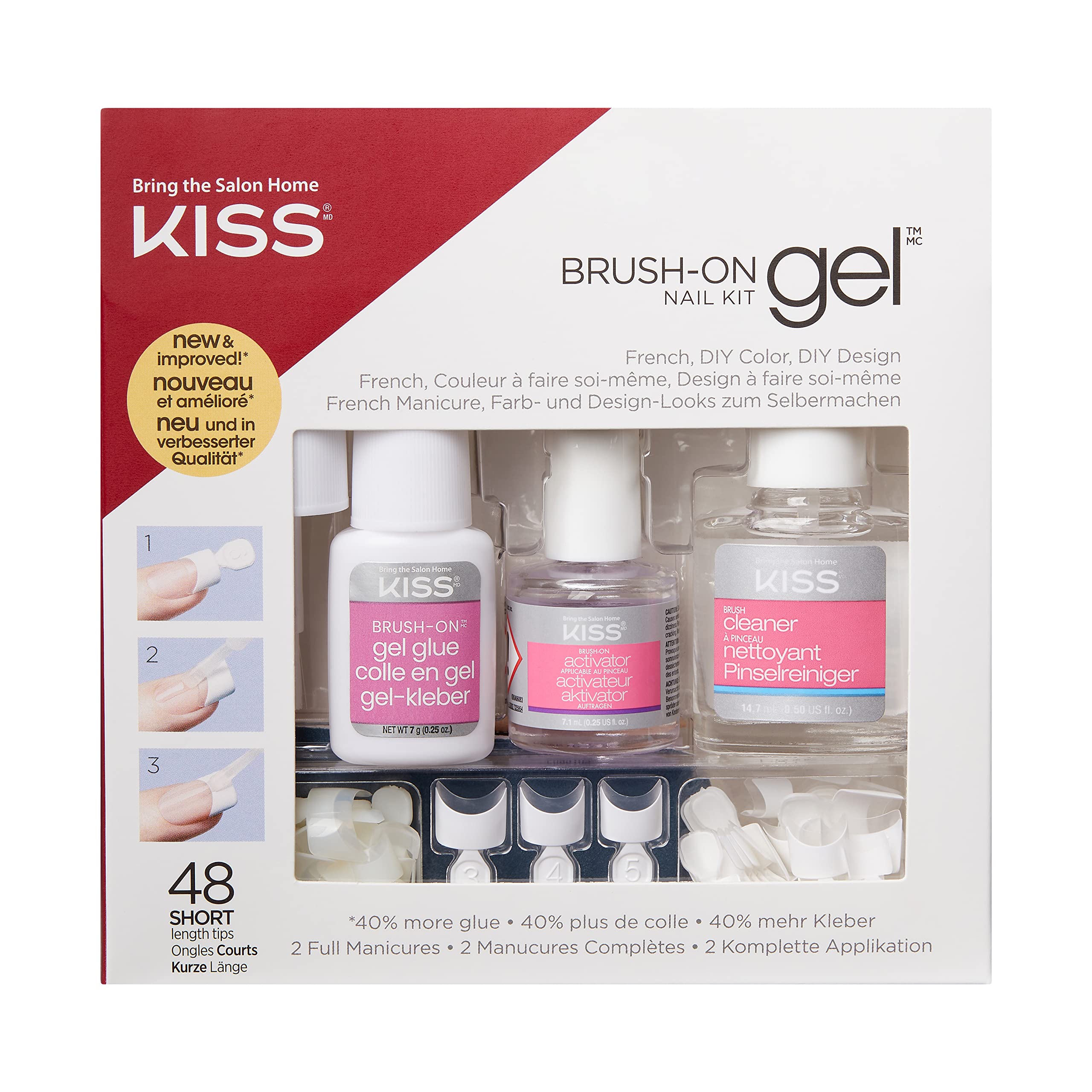 Foto 2 pulgar | Kit De Uñas Kiss Brush-on Gel Con 48 Puntas, Pegamento, Activador Y Más - Venta Internacional.