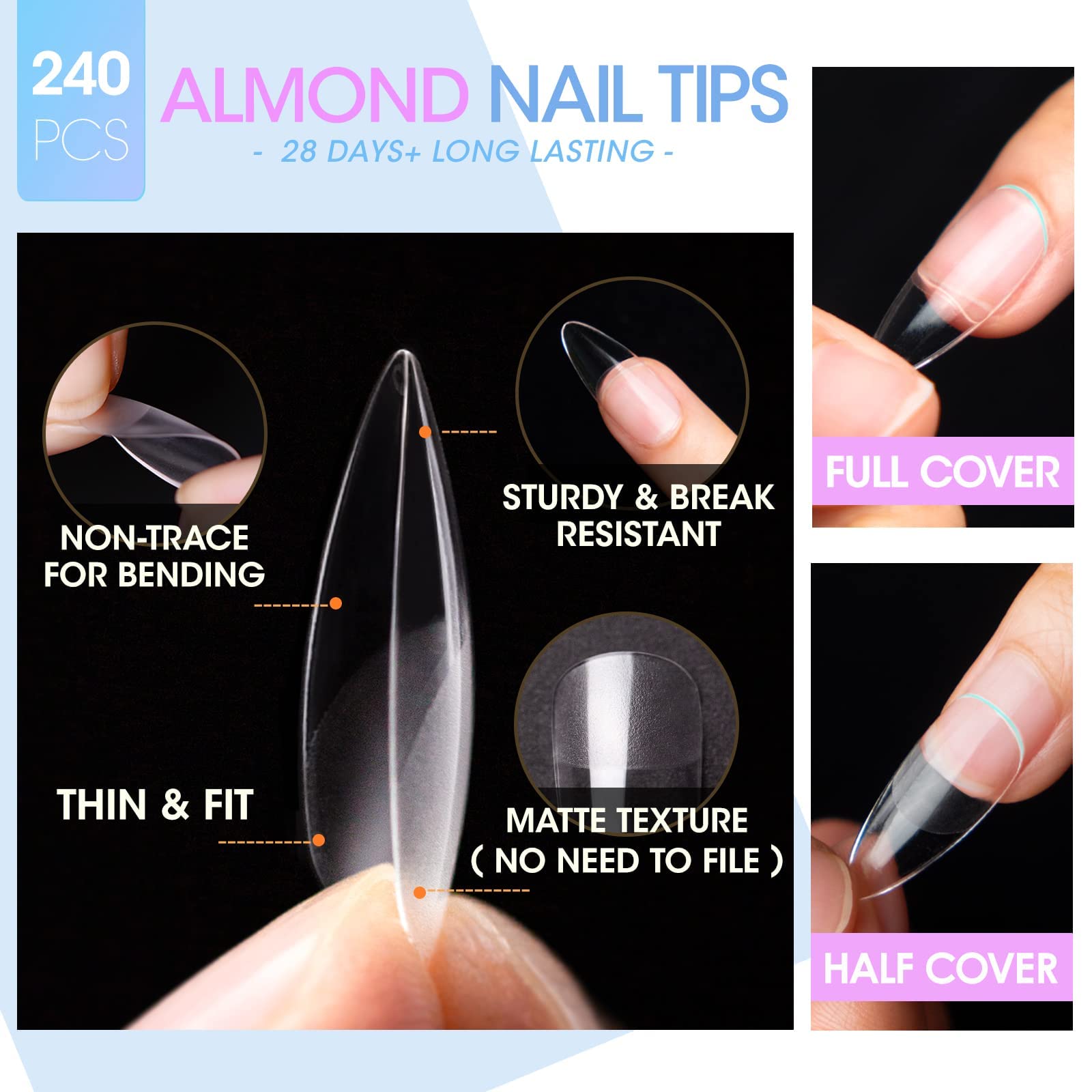 Foto 5 pulgar | Kit De Extensiones De Uñas Gellen Gel Tips Con 240 Puntas De Uñas De Almendra - Venta Internacional.