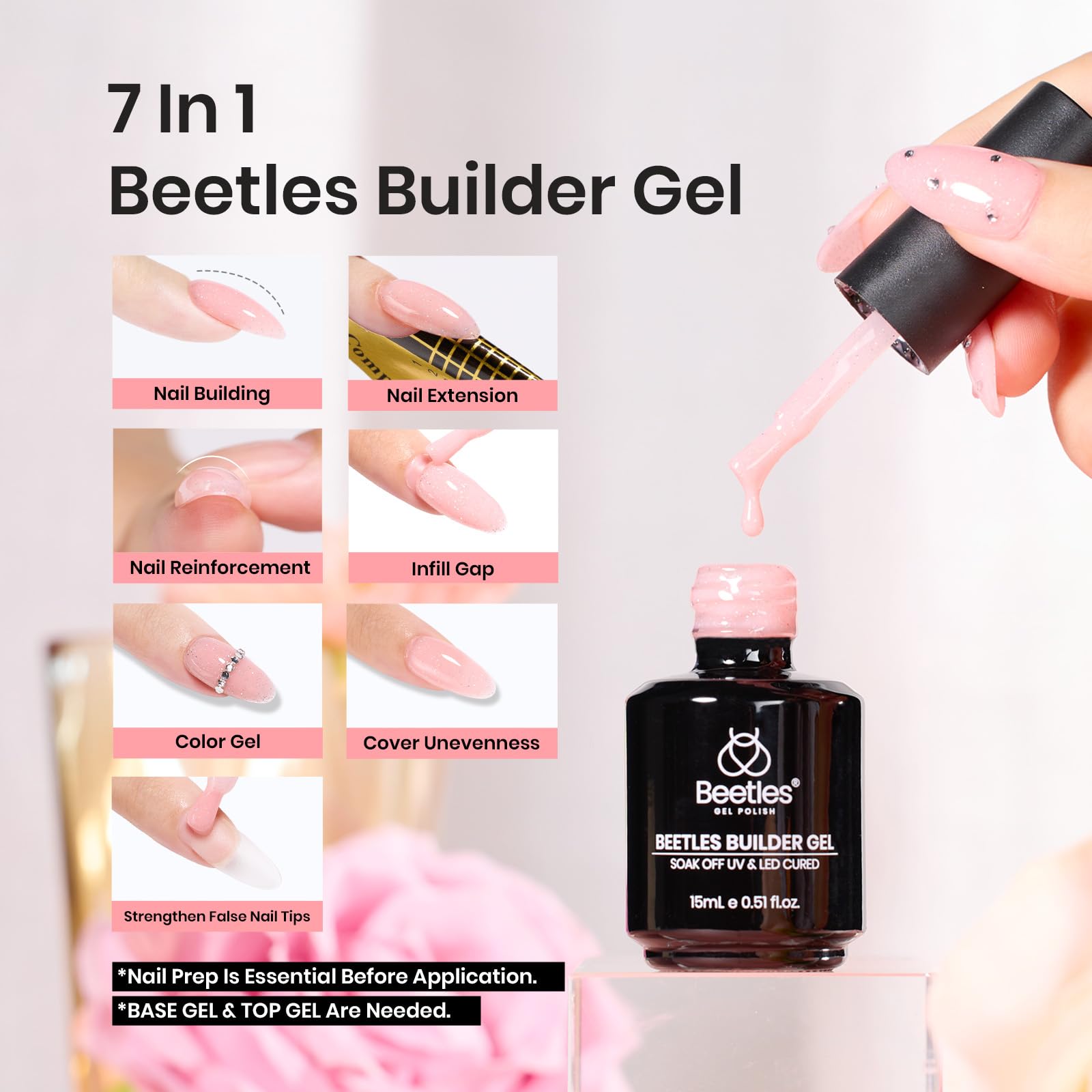 Foto 2 | Fortalecedor De Uñas Builder Gel Beetles 7 En 1 Con Purpurina Rosa Nude - Venta Internacional.