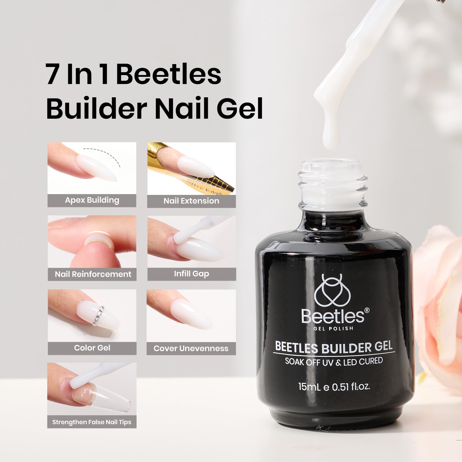 Foto 3 pulgar | Gel Constructor Para Uñas Beetles 7 En 1, Color Blanco Lechoso, 15 Ml - Venta Internacional.