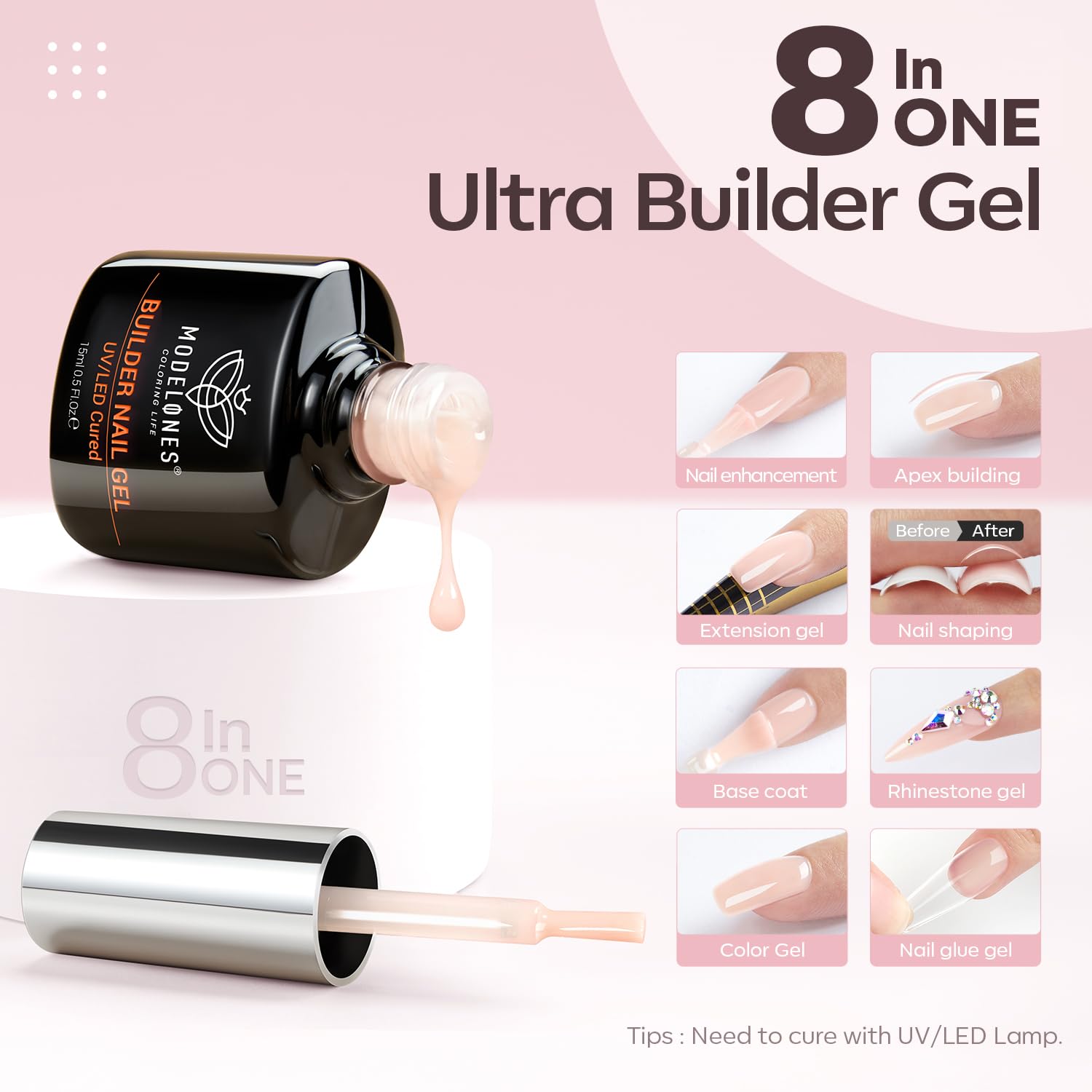 Foto 3 pulgar | Gel Builder Nail Gel Modelones, Funda 8 En Uno, Color Nude, Con Lámpara - Venta Internacional.
