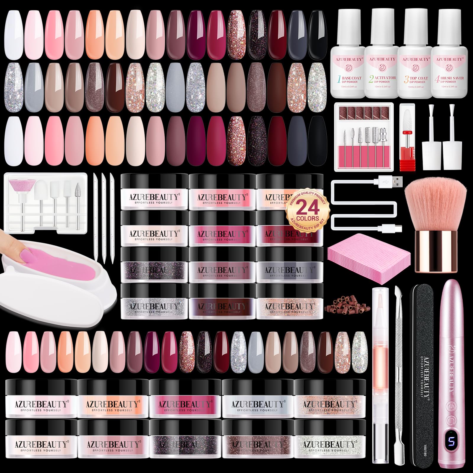 Foto 2 pulgar | Kit De Uñas Azurebeauty Dip Powder Con Taladro Eléctrico Para Uñas, 24 Colores - Venta Internacional.