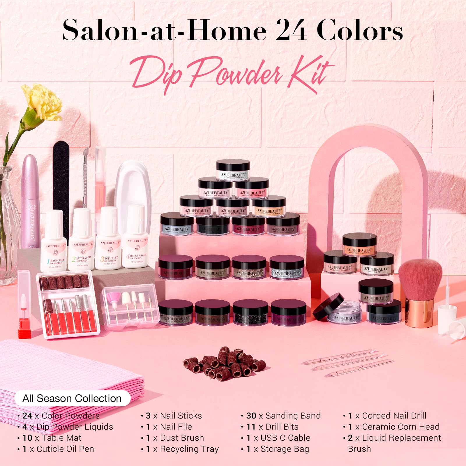 Foto 7 | Kit De Uñas Azurebeauty Dip Powder Con Taladro Eléctrico Para Uñas, 24 Colores - Venta Internacional.