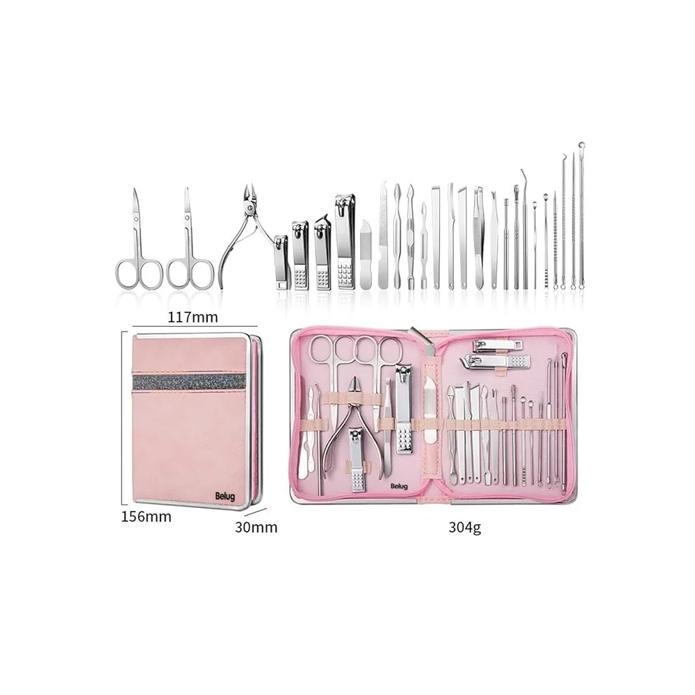 Foto 5 pulgar | Kit De Manicura 26 En 1 Set Cortauñas De Acero Inoxidable Rosa