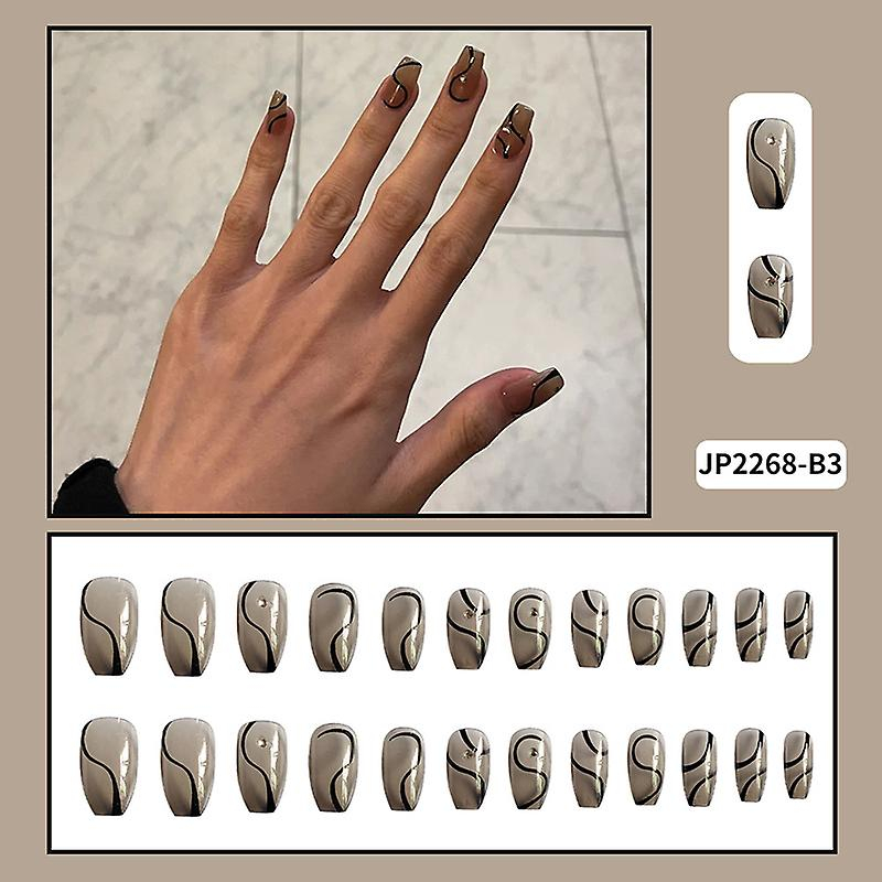 Foto 1 | Uñas Postizas Huoguo  Líneas Negras Brillantes  Transparentes  Largas - Venta Internacional.