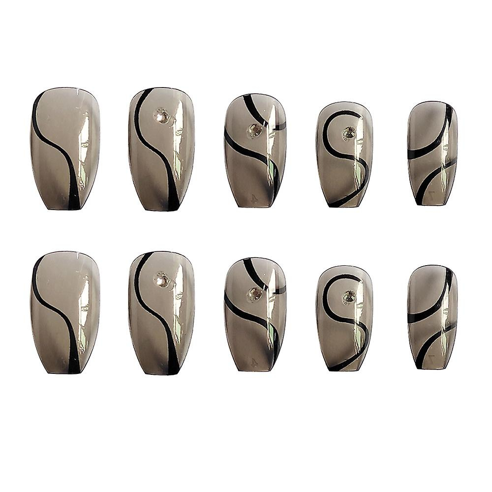 Foto 4 | Uñas Postizas Huoguo  Líneas Negras Brillantes  Transparentes  Largas - Venta Internacional.