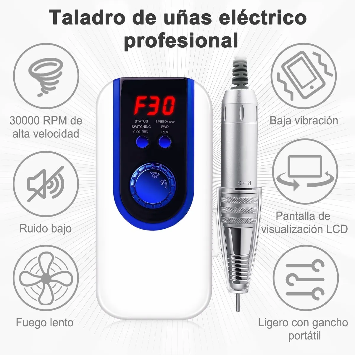 Foto 4 pulgar | Taladro de Uñas Eléctrico Pulidor Esmeril Profesión